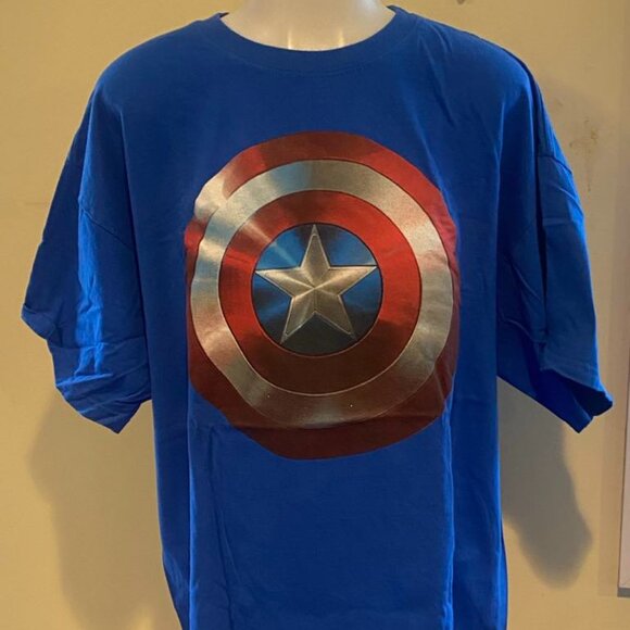 Marvel Avengers Capt America Shield Mens T Shirt Short Sleeve XL Blue 100% Cot. - Picture 1 of 4